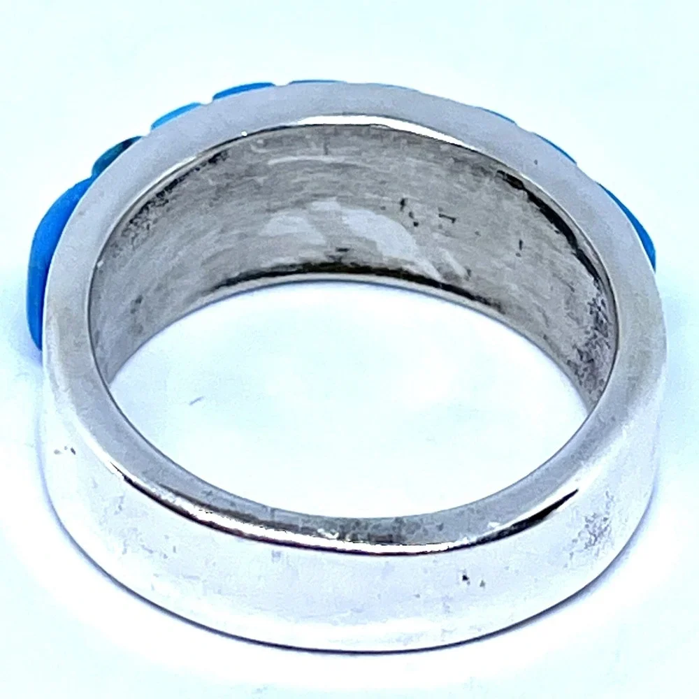 Navajo Turquoise Mens‎ Wedding Band Sz 10.5 Ring 9mm Native Amer Handmade Inlay